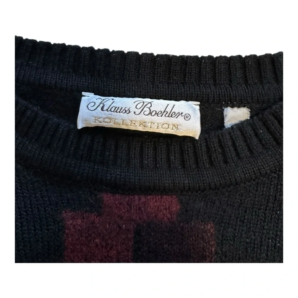Klauss Boekler Vintage 90s Sweater Crew Neck Wool Blend Pullover Black - Medium - Picture 4 of 7